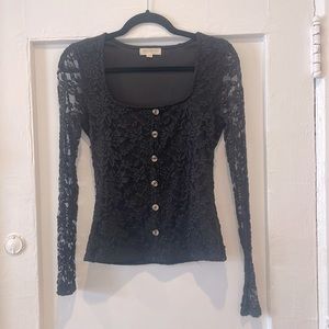 Black lace shirt with sheer lace sleeves